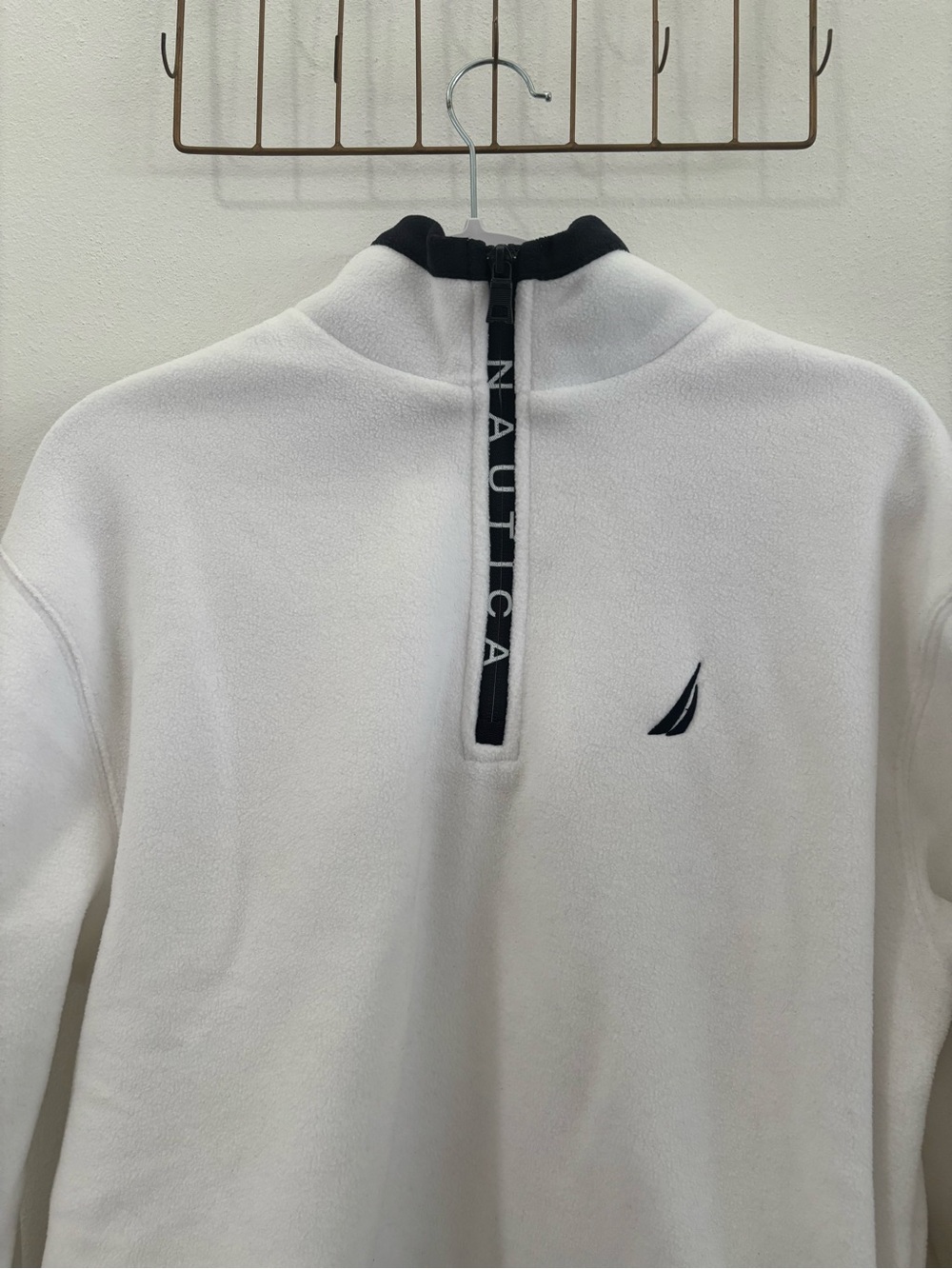 Nautica White Quarter-Zip Pullover with Navy Trim